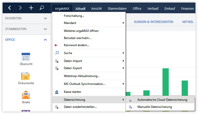 Sicherungs PRO Menüauswahl